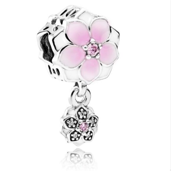 Pandora Silver Magnolia Bloom Enamel CZ Dangle charm 792077PCZ - NEW - Picture 1 of 6